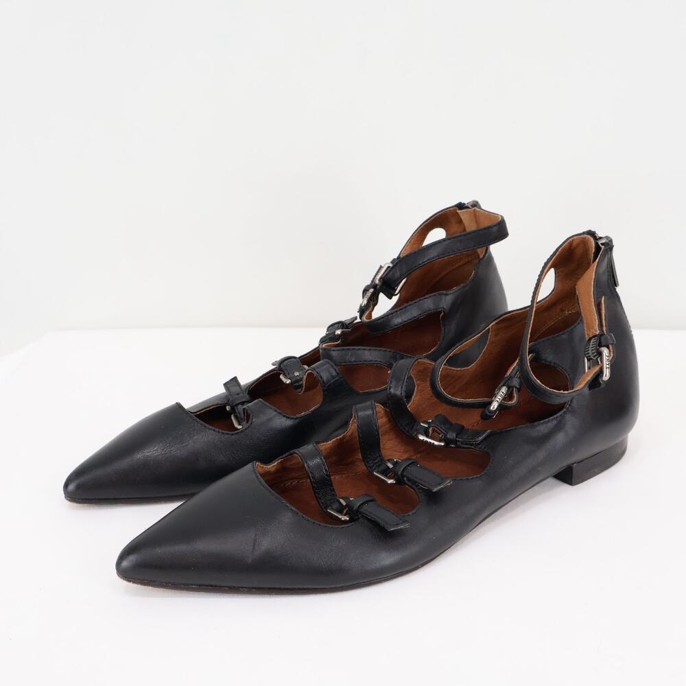 Frye Sienna Buckle Ballet Leather Black Flats Size 9 - Picture 2 of 10